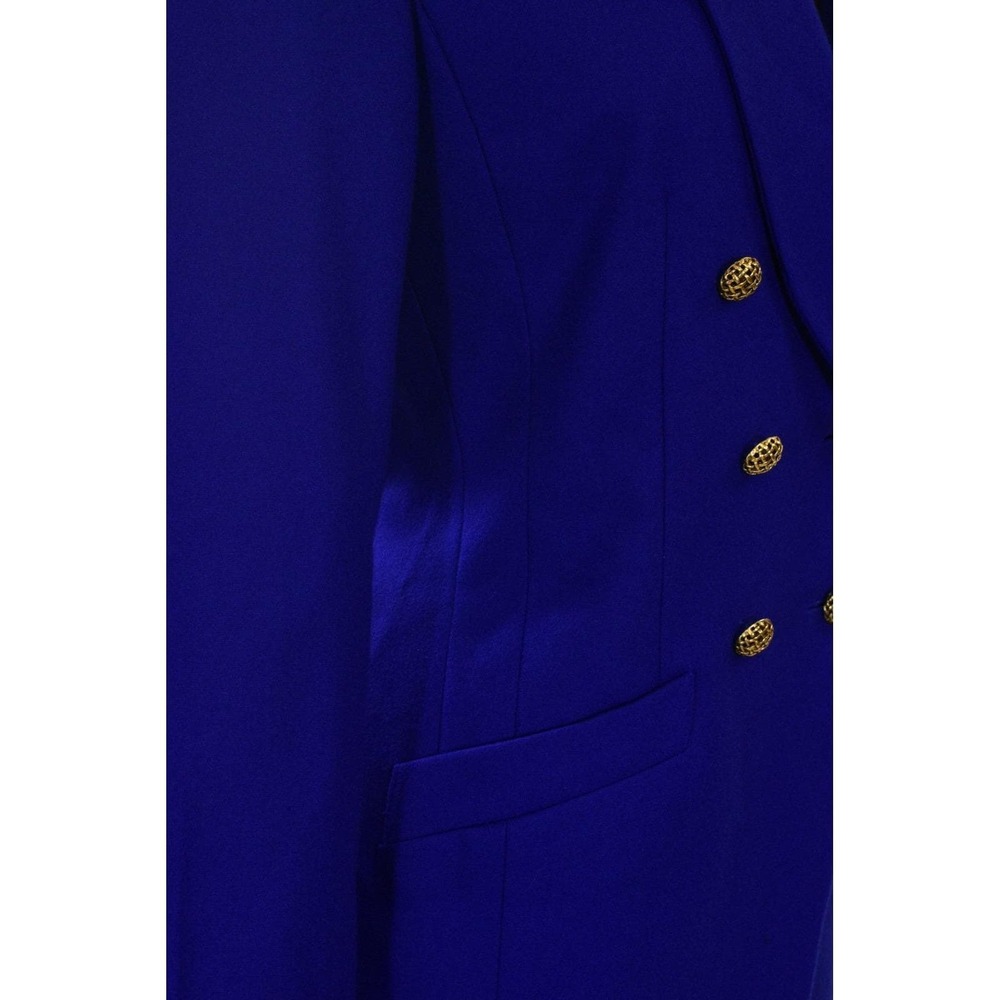 90s Vintage Le Suit Skirt Suit Womens 8 Cobalt Blue Double Breasted Shawl Lapel - Picture 4 of 10
